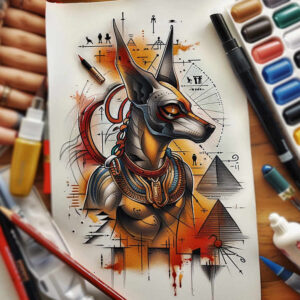 anubis tattoo design ideas Surrealism imaginative embalming for chest