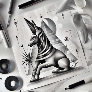 anubis tattoo design ideas Surrealism shimmering forms guardian for biceps