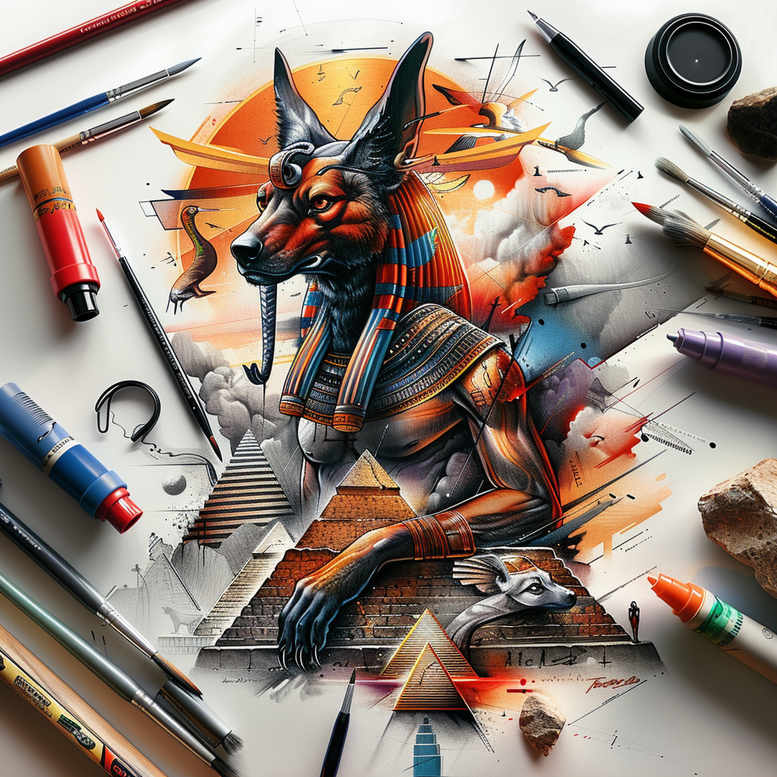 anubis tattoo design ideas Surrealism whimsical jackal for outer arm
