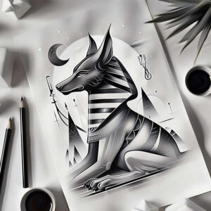 anubis tattoo design ideas Neotraditional sharp edges nocturnal for scapula