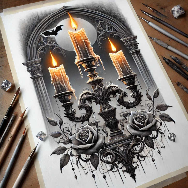 taper-candle-high-contrast-for-calf – tattoo design ideas free ai generated – Gallery: candles-inkby-ai