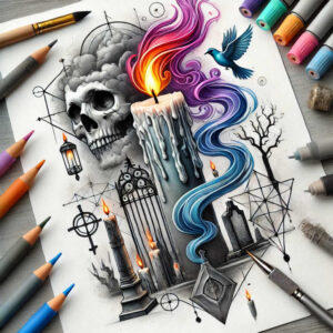 candles tattoo design ideas true-to-life warm tones for upper chest