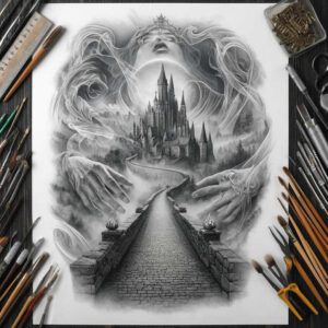 gothic-castle-cobweb-highlighted-contrast – tattoo design ideas free ai generated – Gallery: castles-inkby-ai
