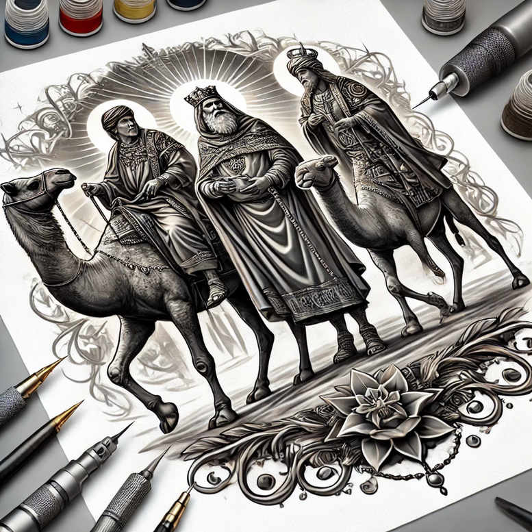 divine-messenger-light-play-for-back-shoulder – tattoo design ideas free ai generated – Gallery: christian-characters-inkby-ai