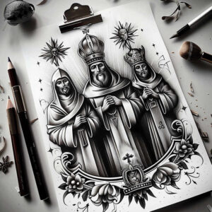 habit-figure-high-contrast-for-lower-thigh – tattoo design ideas free ai generated – Gallery: christian-characters-inkby-ai