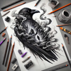 mystical-crow-textured-light-for-forearm – tattoo design ideas free ai generated – Gallery: crows-and-ravens-inkby-ai