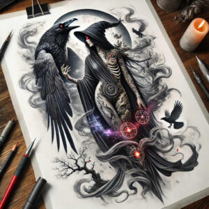 raven-symbol-reflection-effect-for-foot – tattoo design ideas free ai generated – Gallery: crows-and-ravens-inkby-ai