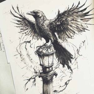 crow-watcher-ink-realism-for-shin – tattoo design ideas free ai generated – Gallery: crows-and-ravens-inkby-ai