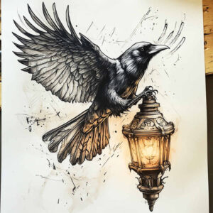 corvid-glass-effect-for-triceps – tattoo design ideas free ai generated – Gallery: crows-and-ravens-inkby-ai