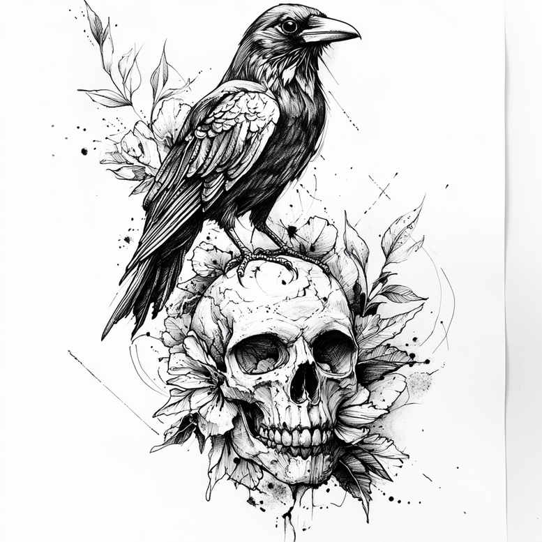 crow-in-flight-subtle-saturation-for-calf – tattoo design ideas free ai generated – Gallery: crows-and-ravens-inkby-ai