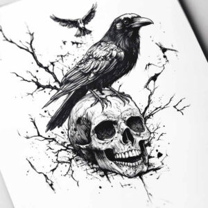 raven-and-fire-form-fidelity-for-chest – tattoo design ideas free ai generated – Gallery: crows-and-ravens-inkby-ai