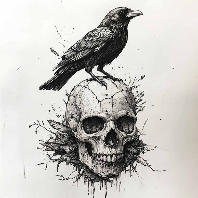 crows-and-ravens tattoo design ideas Realism dynamic shadows detailed plumage for side