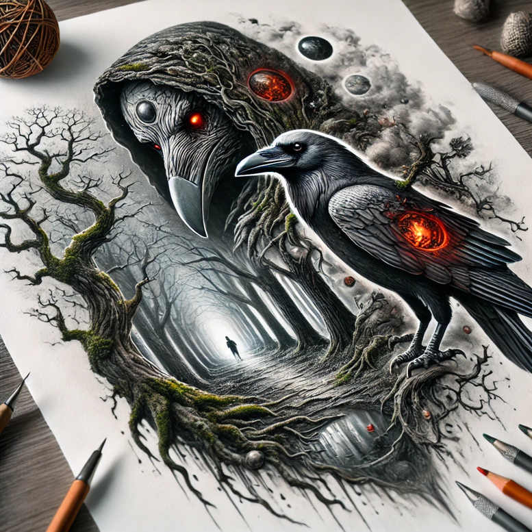 crows-and-ravens tattoo design ideas Surrealism symbolism mystical embodying strength