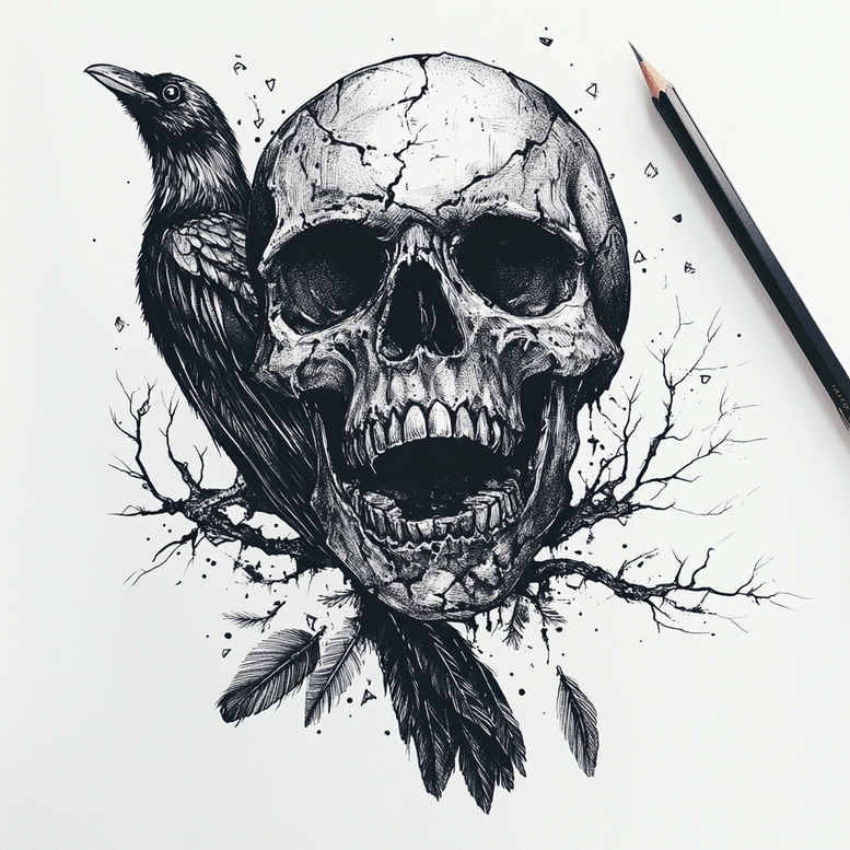 crows-and-ravens tattoo design ideas Surrealism dreamlike nature motif embodying determination