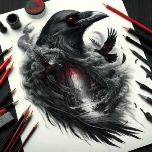 crows-and-ravens tattoo design ideas refined lines shadow play for stomach