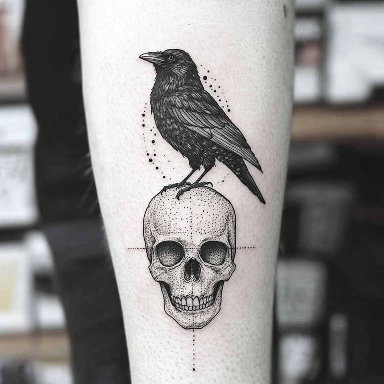 crows-and-ravens tattoo design ideas intricate shading silhouette for abdomen