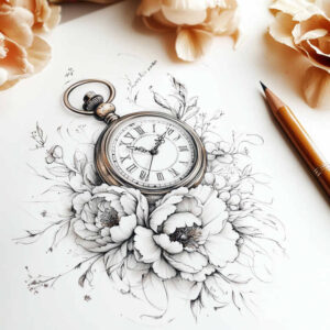 calm-design – tattoo design ideas free ai generated – crisp-outline – for-neck – Gallery: delicate-flowers-inkby-ai