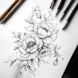calm-design – tattoo design ideas free ai generated – punctual – for-lower-back – Gallery: delicate-flowers-inkby-ai