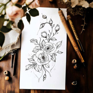 calm-motif – tattoo design ideas free ai generated – plain – for-collarbone – Gallery: delicate-flowers-inkby-ai