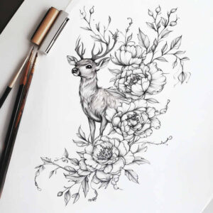 delicate-ink – tattoo design ideas free ai generated – crisp-outline – for-lower-thigh – Gallery: delicate-flowers-inkby-ai
