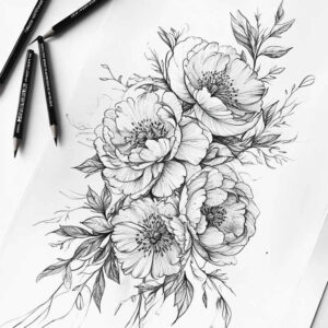 delicate-ink – tattoo design ideas free ai generated – miniature – for-side-torso – Gallery: delicate-flowers-inkby-ai