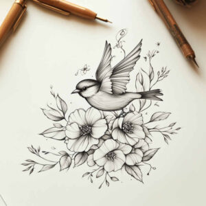 delicate-line – tattoo design ideas free ai generated – mini-ink – for-temple – Gallery: delicate-flowers-inkby-ai
