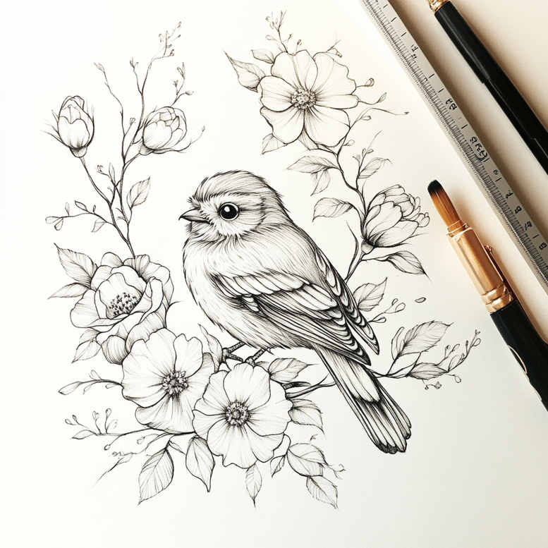 delicate-line – tattoo design ideas free ai generated – minimalist-script – for-knee – Gallery: delicate-flowers-inkby-ai