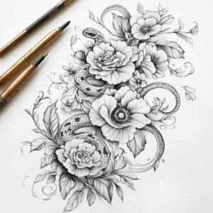 delicate-line – tattoo design ideas free ai generated – precise – for-full-back – Gallery: delicate-flowers-inkby-ai