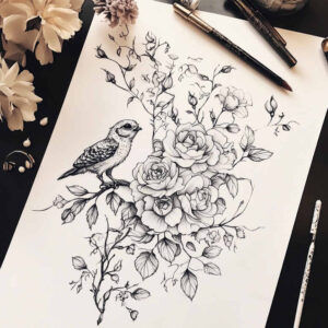 delicate-ornament – tattoo design ideas free ai generated – micro-art – for-upper-thigh – Gallery: delicate-flowers-inkby-ai