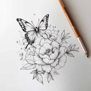 delicate-ornament – tattoo design ideas free ai generated – no-shading – for-upper-thigh – Gallery: delicate-flowers-inkby-ai