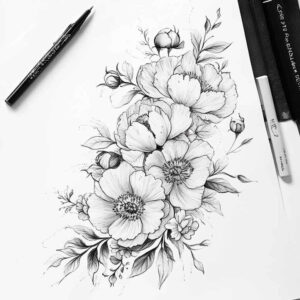 delicate-shadow – tattoo design ideas free ai generated – outline-only – for-ribs – Gallery: delicate-flowers-inkby-ai