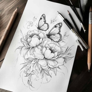 delicate-shadow – tattoo design ideas free ai generated – soft-curve – for-elbow – Gallery: delicate-flowers-inkby-ai