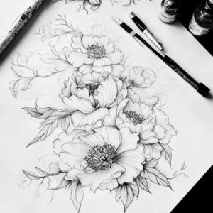 ethereal-tattoo – tattoo design ideas free ai generated – punctual – for-scapula – Gallery: delicate-flowers-inkby-ai