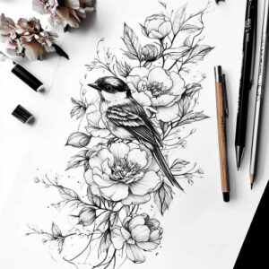 fine-line – tattoo design ideas free ai generated – single-dot – for-foot – Gallery: delicate-flowers-inkby-ai