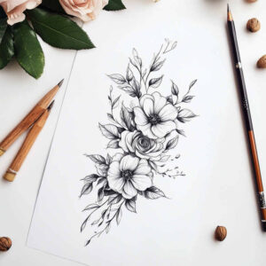 floral-accents – tattoo design ideas free ai generated – essential – for-upper-chest – Gallery: delicate-flowers-inkby-ai