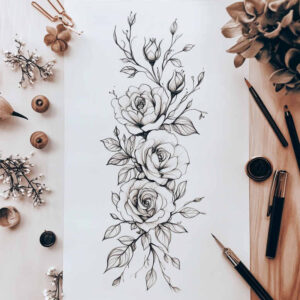 floral-aura – tattoo design ideas free ai generated – elegant – for-abdomen – Gallery: delicate-flowers-inkby-ai