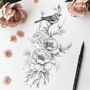 floral-aura – tattoo design ideas free ai generated – symbolic – for-spine – Gallery: delicate-flowers-inkby-ai