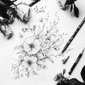 floral-form – tattoo design ideas free ai generated – empty-space – for-knee – Gallery: delicate-flowers-inkby-ai