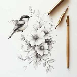 floral-motif – tattoo design ideas free ai generated – elemental – for-lower-thigh – Gallery: delicate-flowers-inkby-ai
