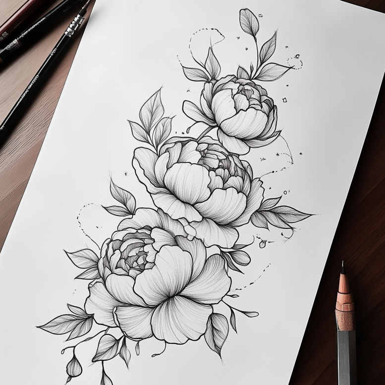 floral-shadow – tattoo design ideas free ai generated – essential-lines – for-stomach – Gallery: delicate-flowers-inkby-ai