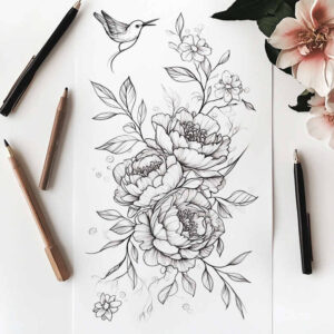 floral-shadow – tattoo design ideas free ai generated – unembellished – for-lower-back – Gallery: delicate-flowers-inkby-ai