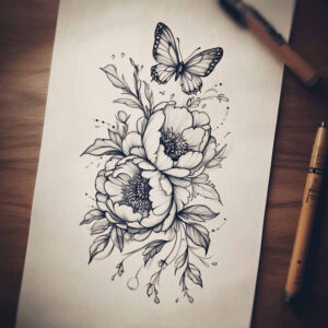 floral-softness – tattoo design ideas free ai generated – lightweight – for-lower-leg – Gallery: delicate-flowers-inkby-ai