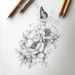 floral-symbol – tattoo design ideas free ai generated – crisp-outline – for-palm – Gallery: delicate-flowers-inkby-ai