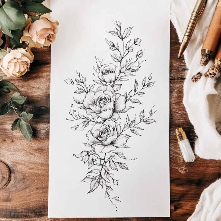 floral-symbol – tattoo design ideas free ai generated – discreet – for-behind-ear – Gallery: delicate-flowers-inkby-ai
