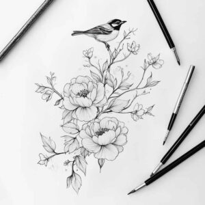 floral-symbol – tattoo design ideas free ai generated – soft-curve – for-lower-leg – Gallery: delicate-flowers-inkby-ai