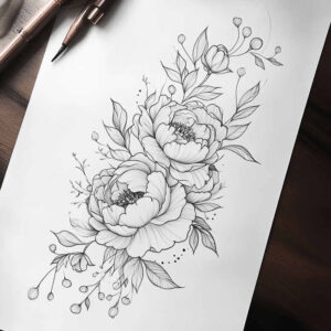 light-contour – tattoo design ideas free ai generated – thin-line – for-hip – Gallery: delicate-flowers-inkby-ai