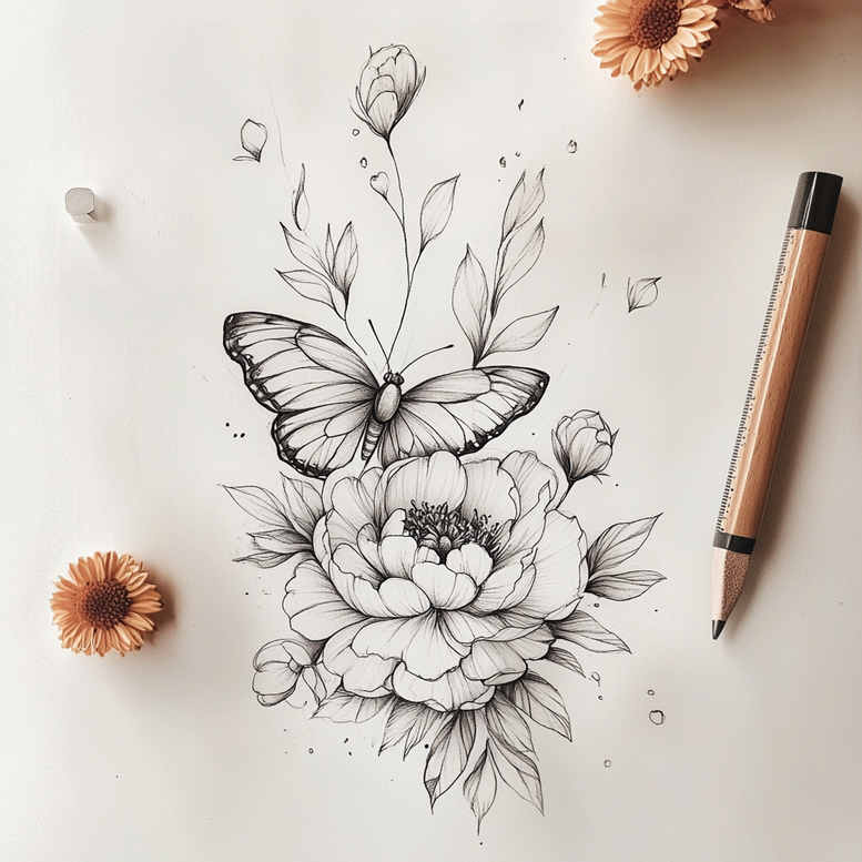 light-tattoo – tattoo design ideas free ai generated – delicate – for-side-torso – Gallery: delicate-flowers-inkby-ai