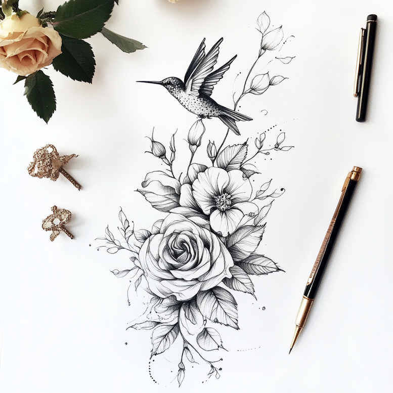 light-tattoo – tattoo design ideas free ai generated – point-minimal – for-lower-chest – Gallery: delicate-flowers-inkby-ai