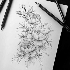 minimalist-shading – tattoo design ideas free ai generated – plain-tattoo – for-temple – Gallery: delicate-flowers-inkby-ai