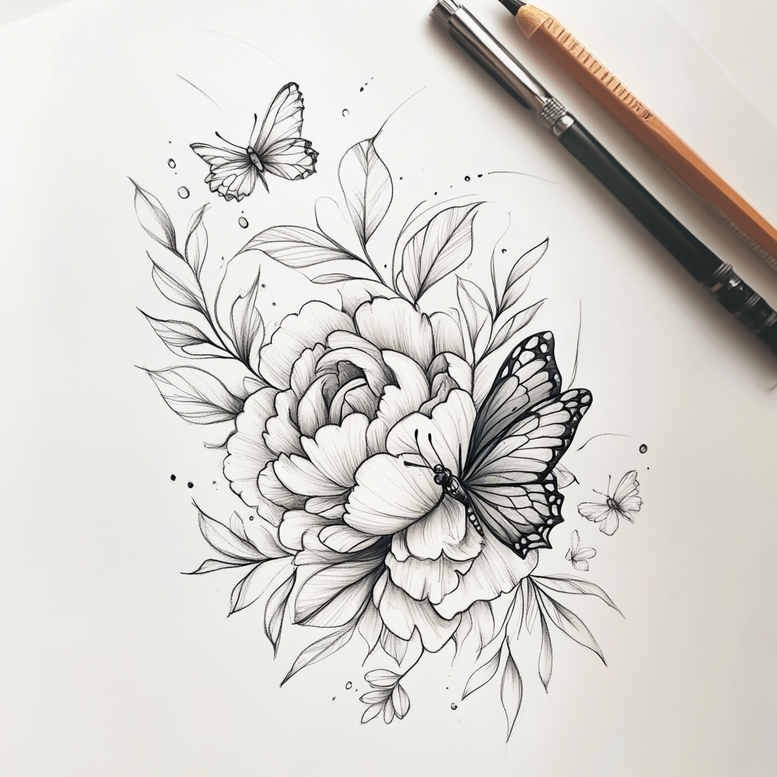 minimalist-style – tattoo design ideas free ai generated – airy – for-hand – Gallery: delicate-flowers-inkby-ai
